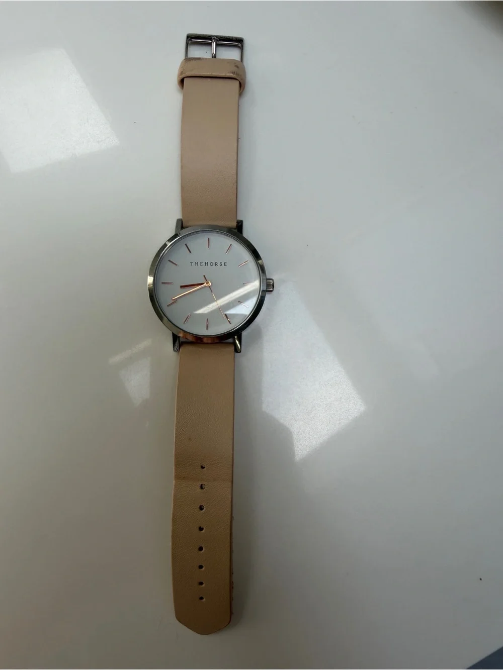 The Horse Silver Case Watch with Nude Leather Strap